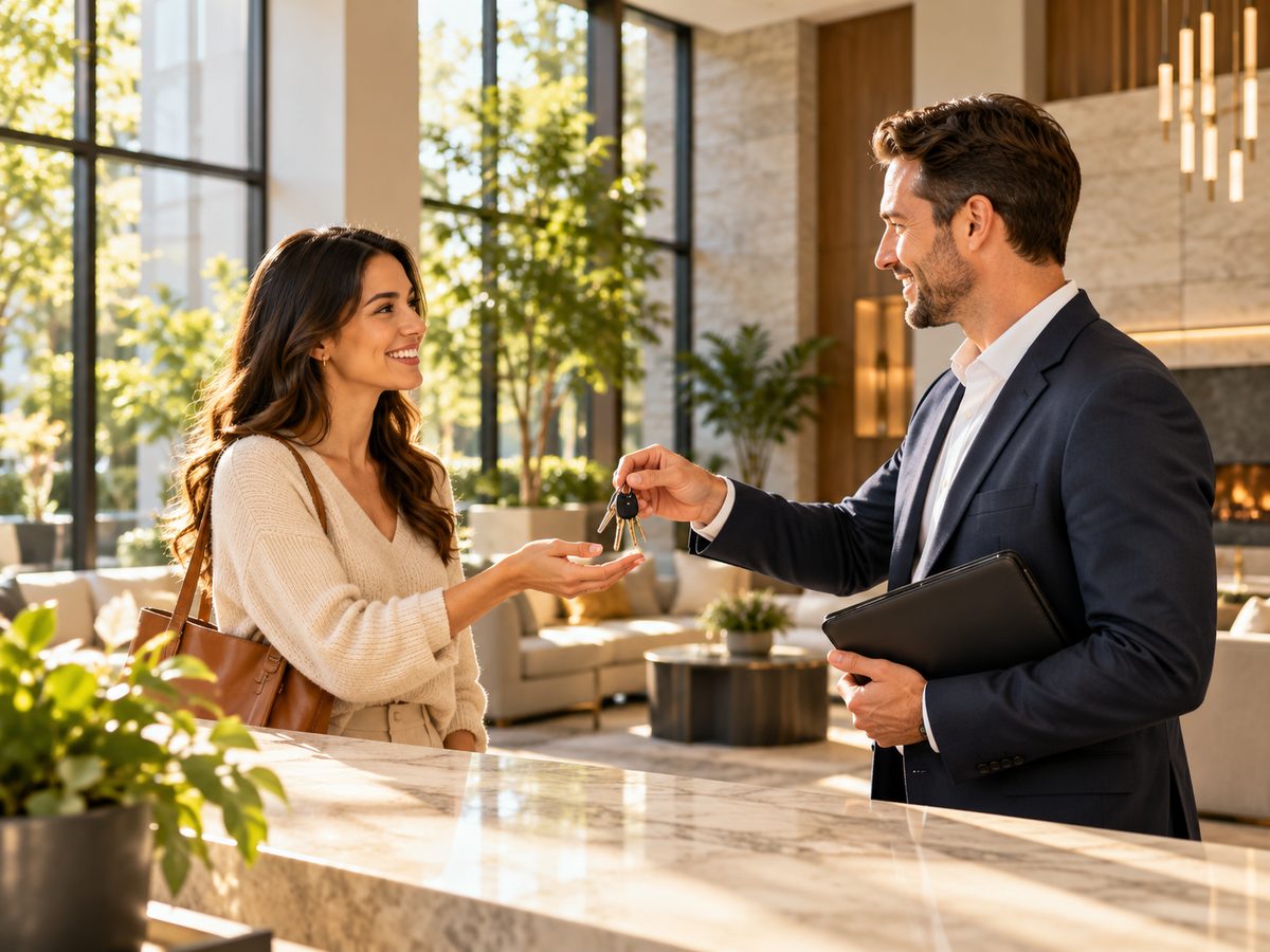 Property manager meeting with a resident